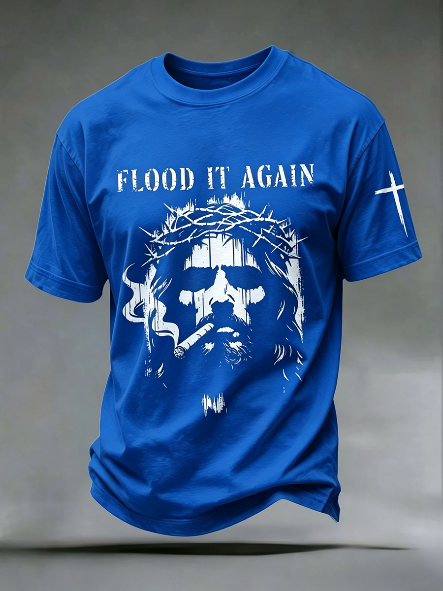 Faith Jesus Cross Embroidered Printed Casual Round Neck T-Shirt
