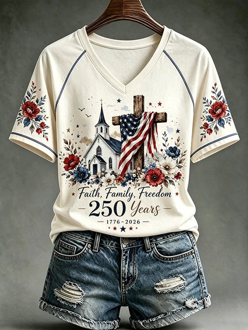 250th Anniversary of Women's Faith in Family Freedom 1776-2026 Printed T-shirt