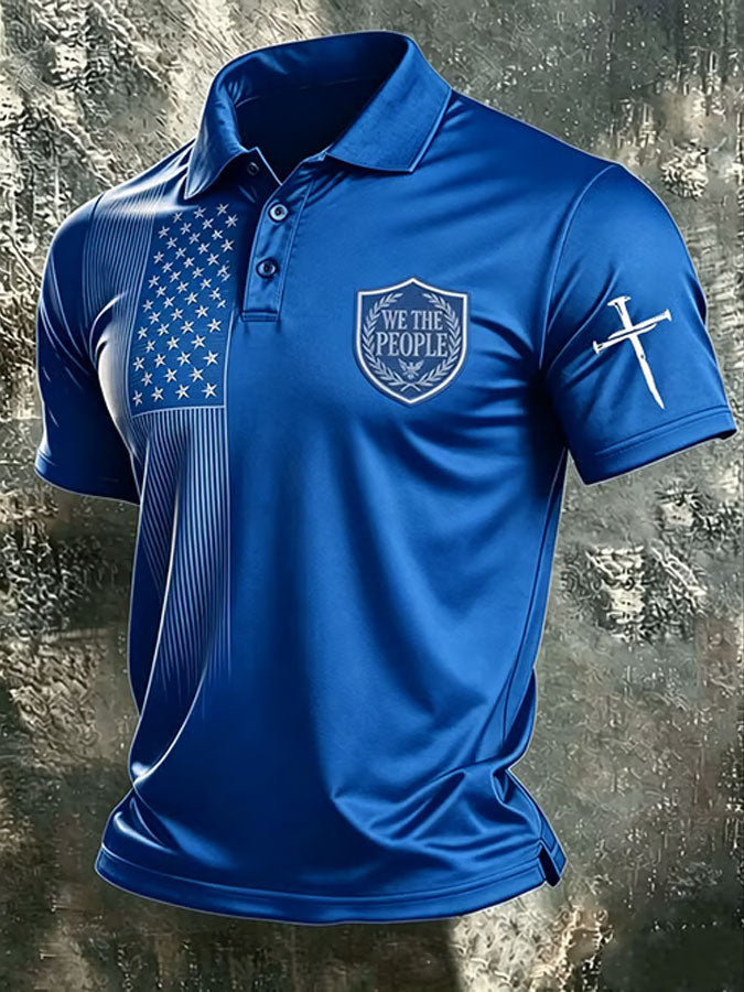 Men'S America Flag Print Casual Polo Shirt