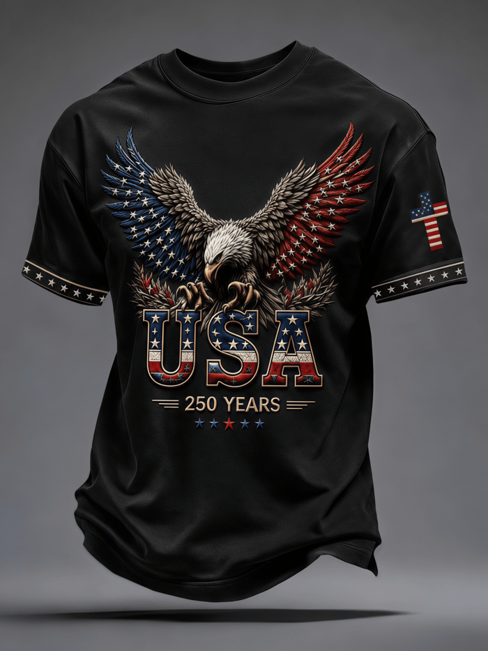 Men'S White Eagle 250 Year Printed Casual T-Shirt