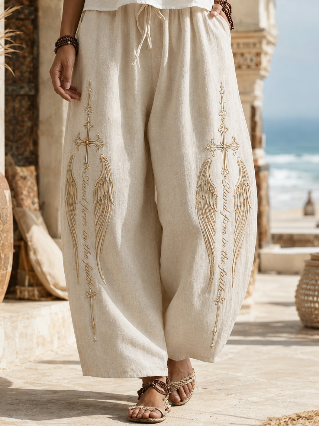 Women'S Cross Angel Wings Printed Pants