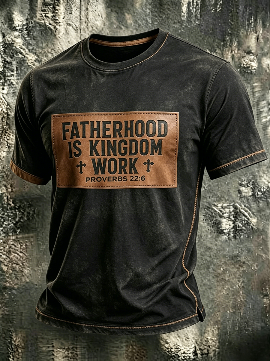 Religious belief Jesus cross print round neck washed shirt