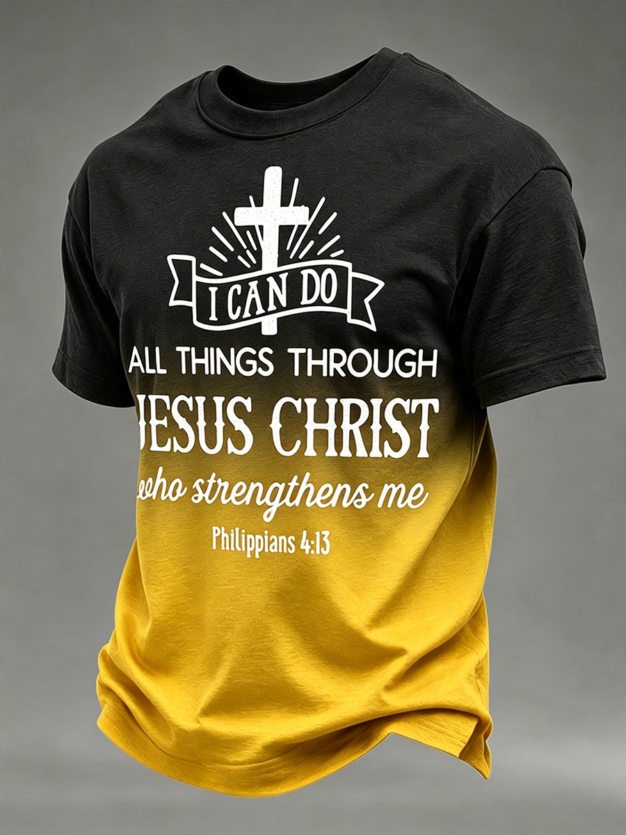 Jesus Faith Commemorative Slogan Printed Round Neck T-Shirt