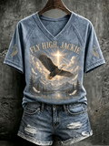 Women’S Fly High Jackie Bald Eagle Faith Memorial V-Neck Top