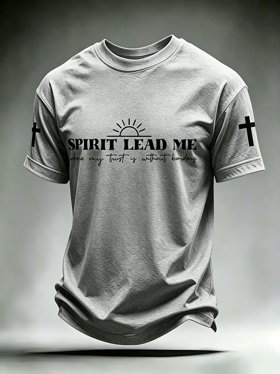 Faith Cross Slogan Commemorative Printed Round Neck T-Shirt