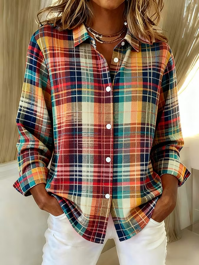 Women'S Casual Print Lapel Long Sleeve Shirt