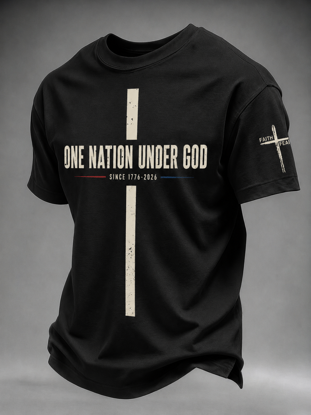 Men'S ONE NATION UNDER GOD 250 Years American Flag Sleeve Print Crew Neck Tee