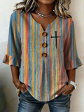 Women'S Vintage Faith-Print Cotton-Linen Shirt