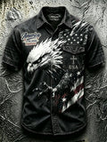 Men'S American Independence Day Retro Contrasting Pattern Faith Short Sleeved Shirt