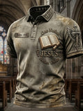Vintage“One Nation Under God”Cross-Print Men's Polo Shirt