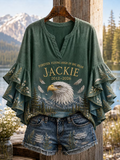 Jackie Forever In Our Hearts Women'S Eagle Flower Ruffle Sleeve Shirt