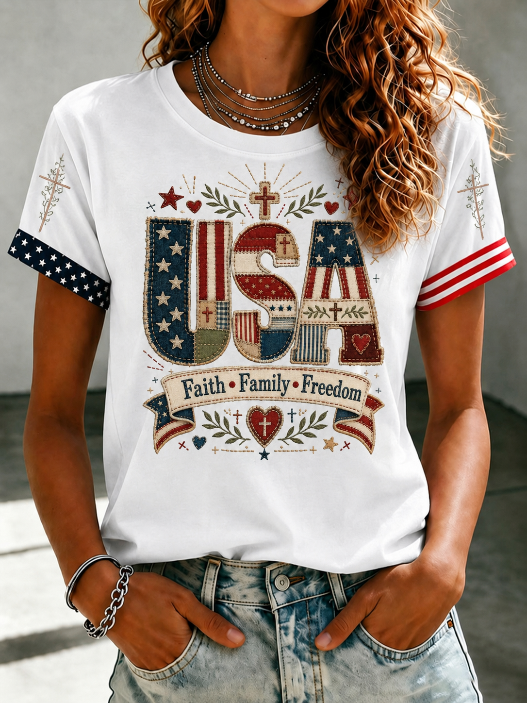 Women'S Religious Faith Floral Art Printed T-Shirt
