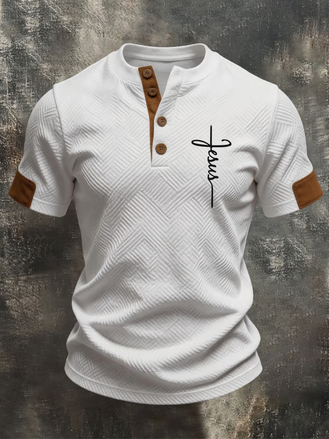 Men's Faith Cross Knitted Henley Button Top