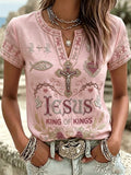 Women's Religious Beliefs Retro Floral Pattern Casual T-shirt