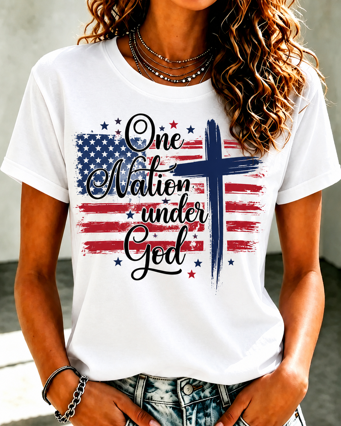 Women'S Faith Flag Printed Round Neck T-Shirt