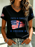 Women's Faith Patriotic Printed Casual T-shirt