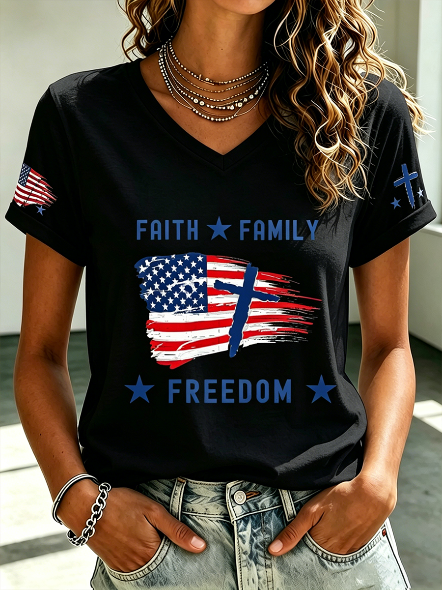 Women's Faith Patriotic Printed Casual T-shirt