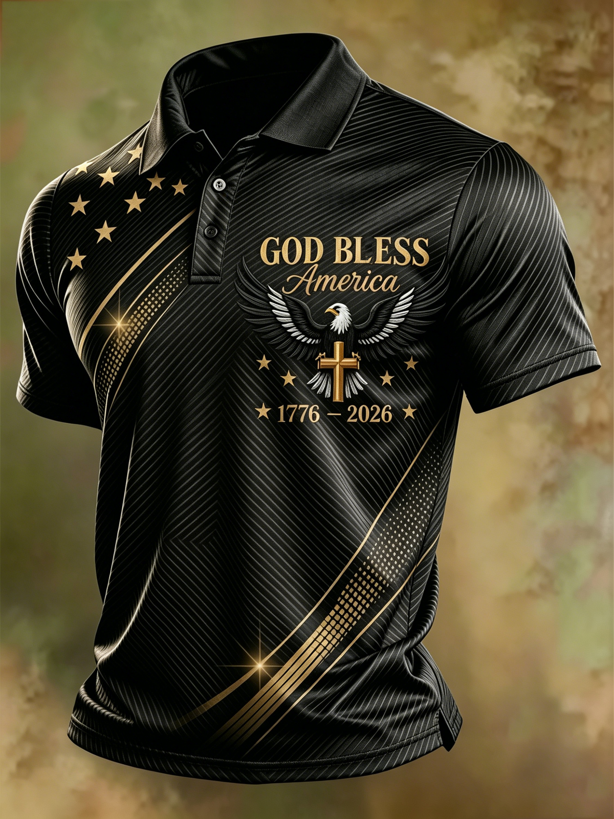 Men'S American Flag Print Casual Polo Shirt