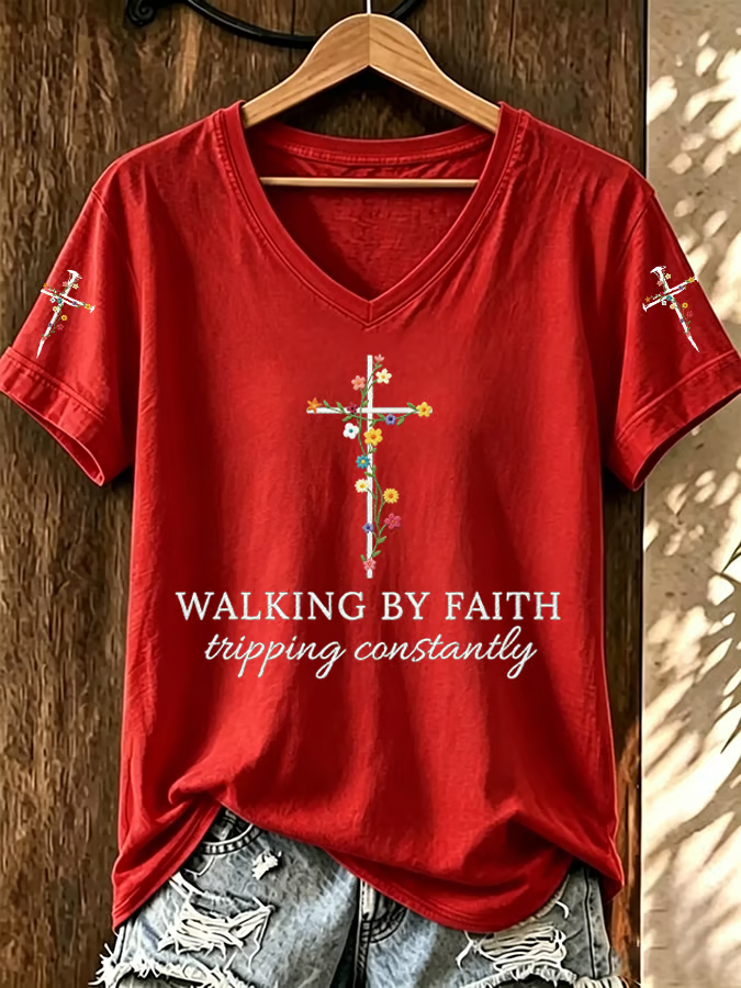 Faith In Jesus Slogan Slogan Commemorative Print Casual T-Shirt