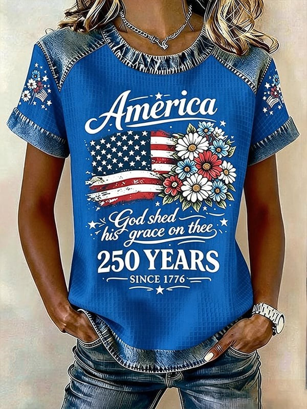 1776-2026 American Women'S 250Th Anniversary Printed V-Neck T-Shirt
