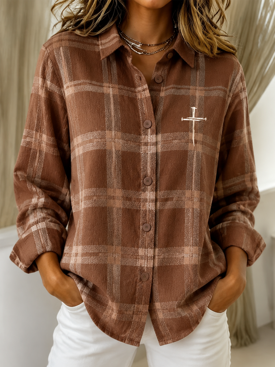 Women'S Plaid Print Lapel Long Sleeve Shirt