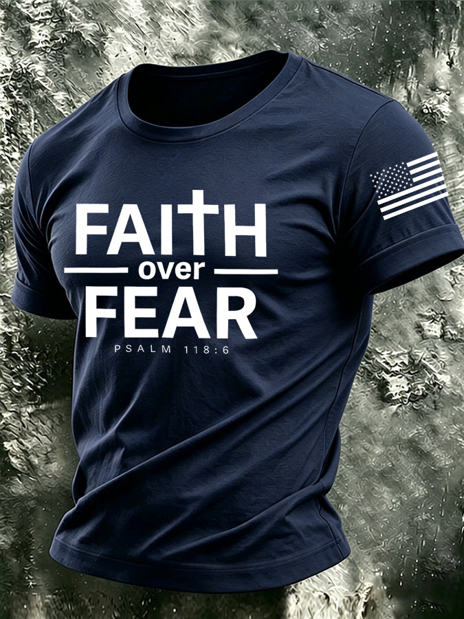 Men's Faith Over Fear Printed Casual T-shirt