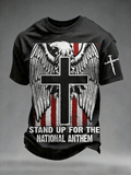 Men's America's 250th Anniversary Stand For The Flag Kneel For The Cross Faith Christian Cross Print T-Shirt