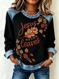 Women's Retro Fall for Jesus He Never Leaves Print Hoodie