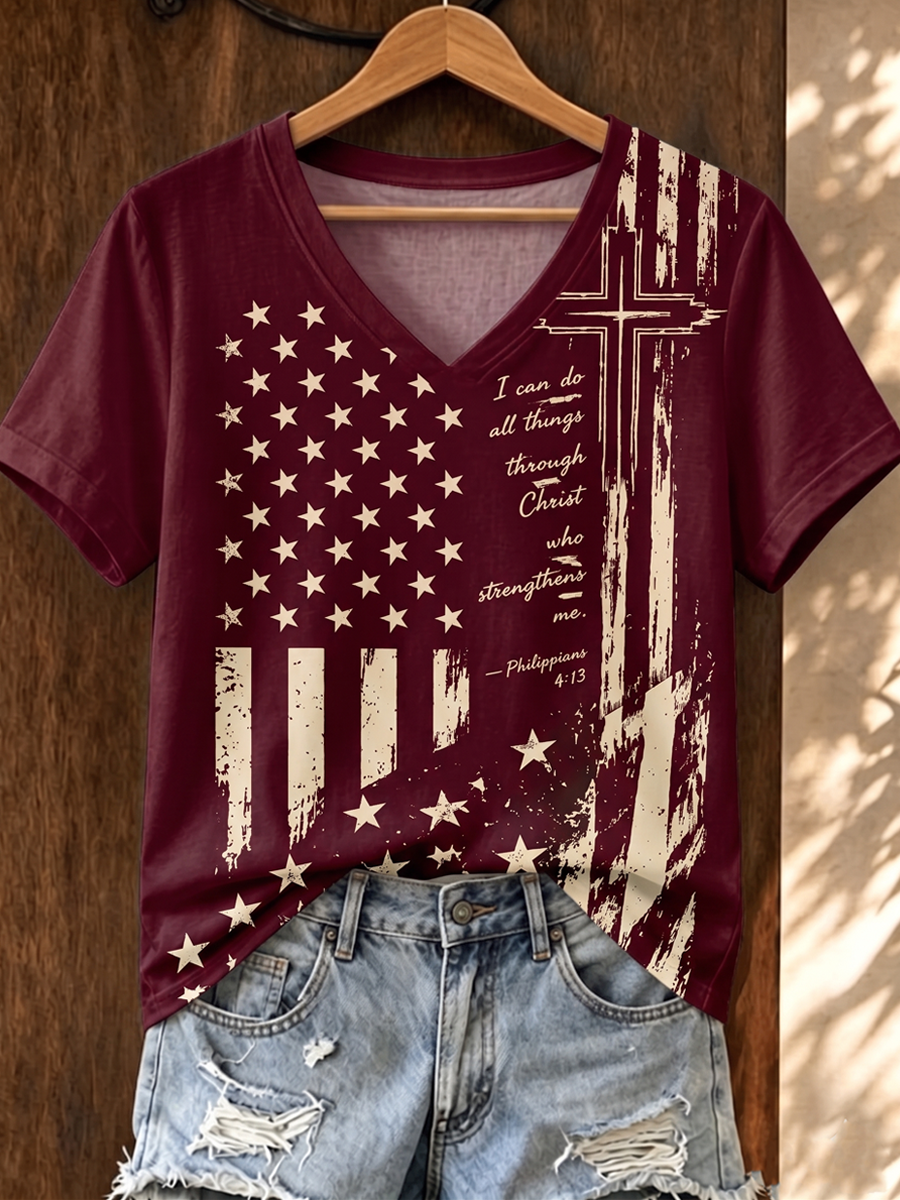 Women'S Casual Faith Print Short-Sleeve T-Shirt