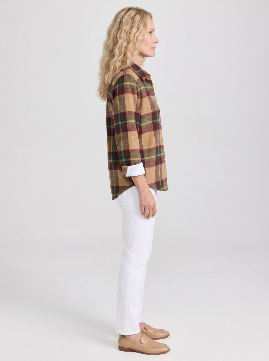 Women's Autumn Fall Plaid Pattern Printed Button-Down Shirt