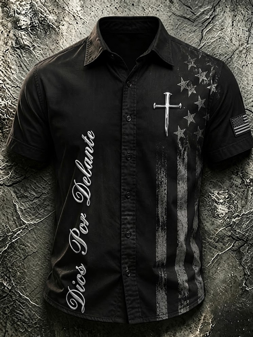 Men's Retro Faith Casual Printed Short-Sleeve Shirt