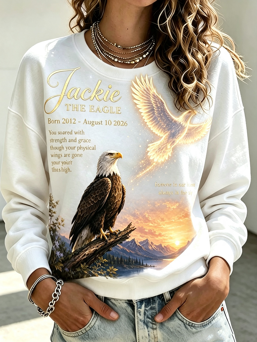 Women'S Retro Eagle Print Round Neck Sports Shirt