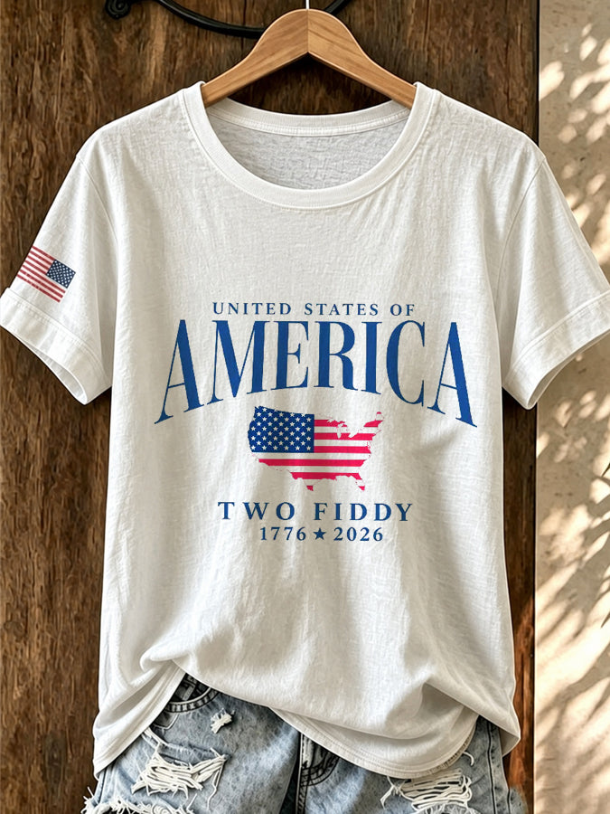 Women'S Casual American Flag Two Fiddy T-Shirt
