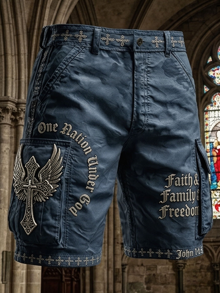 One Nation Under God Cross-Print Men's Shorts