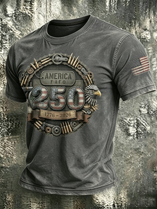 250Th Anniversary Bald Eagle Washed Round Neck T-Shirt From The United States
