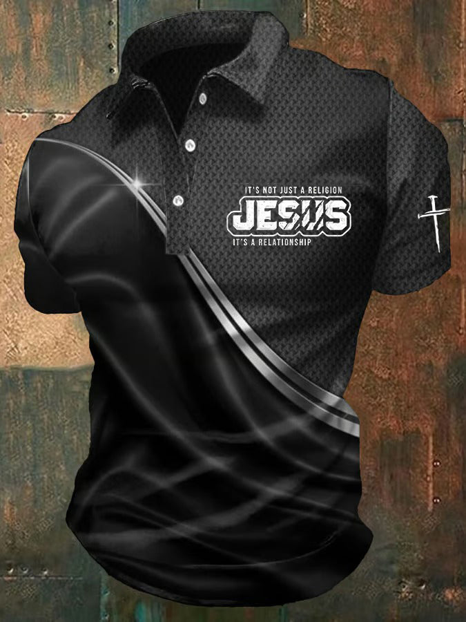 MEN'S CROSS FAITH GEOMETRIC Printed Polo Shirt