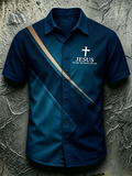 Religious Belief Cross Embroidery Printed Lapel Shirt