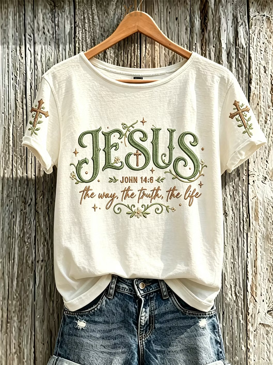 Women's Faith Pattern Printed Leisure Round Neck Short Sleeve T-shirt