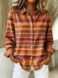 Women'S Autumn Casual Printed Lapel Long Sleeved Shirt