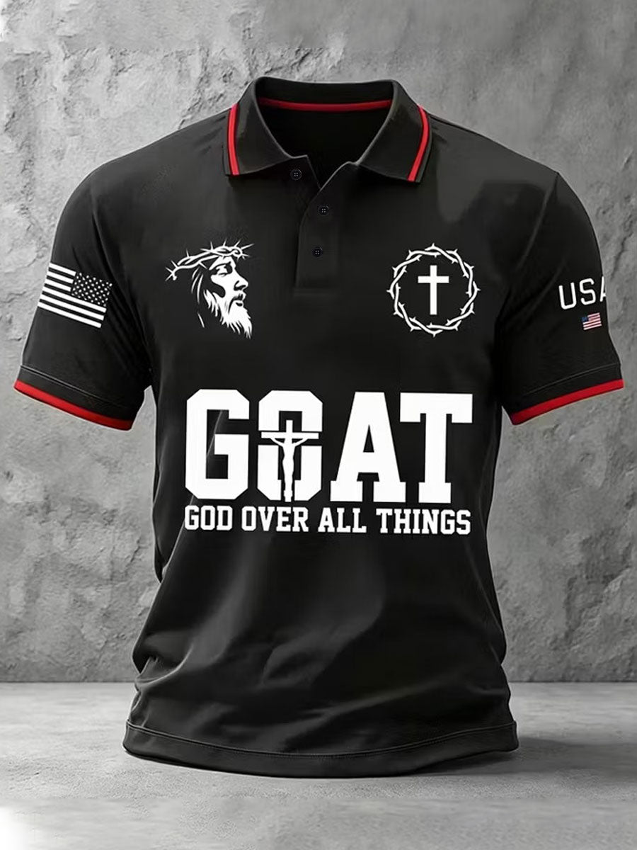 Men'S American Flag Print Casual Polo Shirt