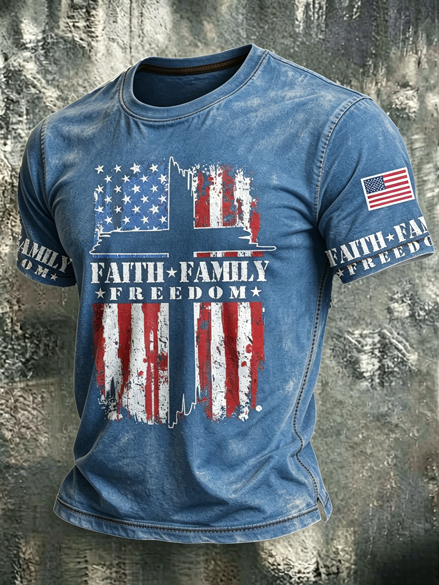 Faith Jesus Cross Embroidered Printed Casual Round Neck T-Shirt
