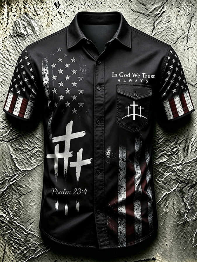In God We Trust Commemorative Printed Pocket Shirt Of American Faith