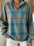 Women'S Plaid Printed Zipper Sweatshirt