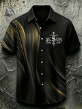 Religious Belief Cross Embroidery Printed Lapel Shirt