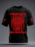 Men's America's 250th Anniversary Stand For The Flag Kneel For The Cross Faith Christian Cross Print T-Shirt