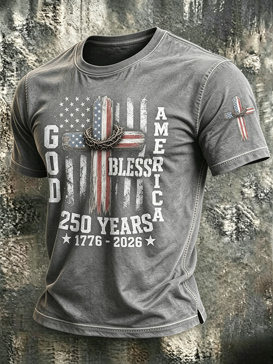 American Flag Faith Printed Round Neck T-shirt