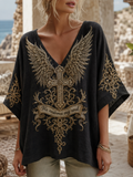 Women'S Cross Angel Wings Printed V Neck T-Shirt