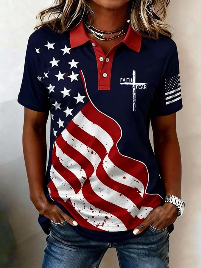 Women'S Faith American Flag Printed Casual Collar Shirt