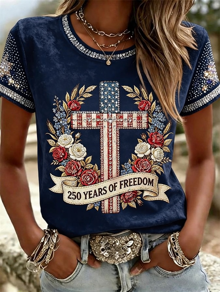 American 250th Anniversary Rhinestone Design Women's T-Shirt