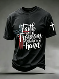 Men's Retro Faith Eagle Wash Printed Art T-shirt